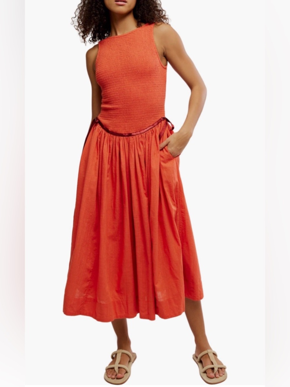 NWT Free People Nightingale Smocked Bodice Midi Sundress In Size L